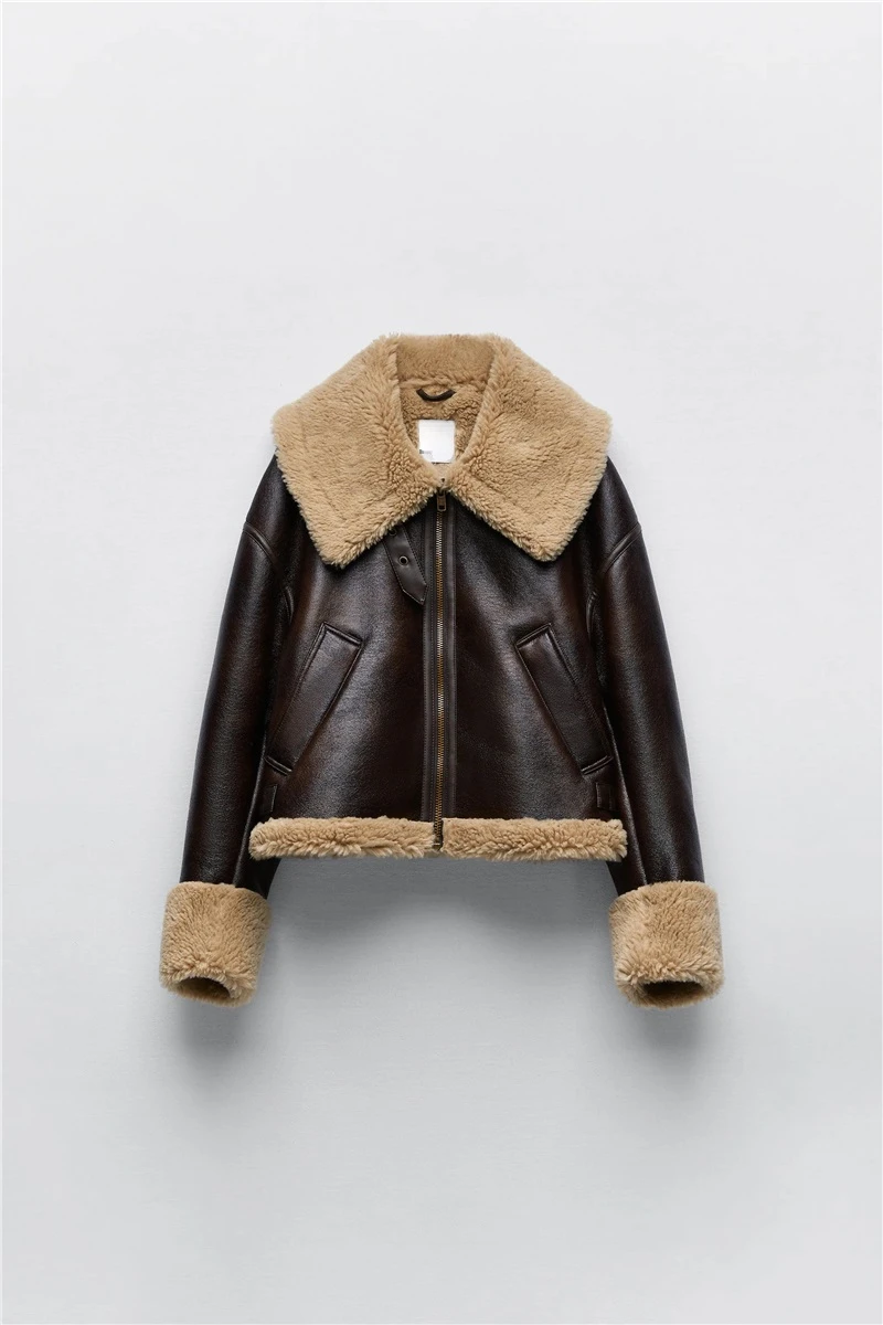 LY VAREY LIN New Winter Moto Biker Pu Short Coat Women High Street Zipper Faux Lamb Leather Jacket Lady Thick Warm Outwear
