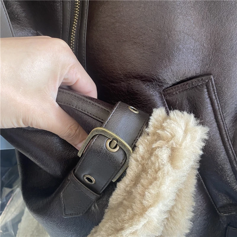 LY VAREY LIN New Winter Moto Biker Pu Short Coat Women High Street Zipper Faux Lamb Leather Jacket Lady Thick Warm Outwear