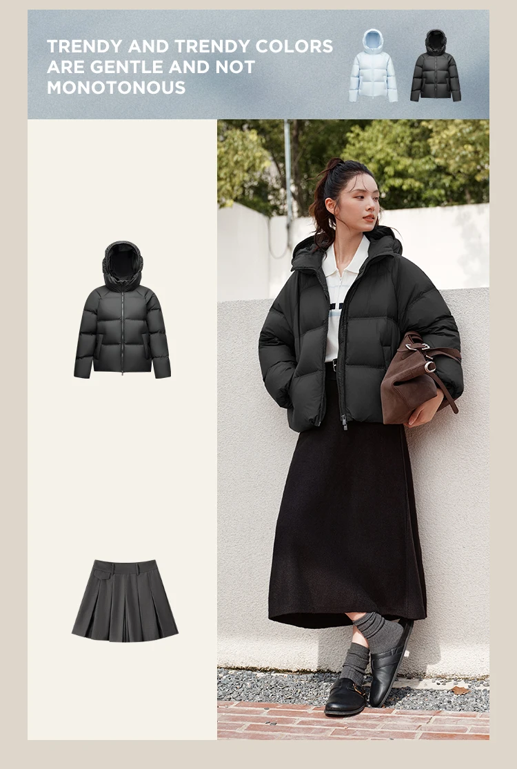 Semir Down Jacket Women Solid Color Loose Versatile 2025 Winter New Waterproof Oil-proof Stain-proof Hooded Coat Down Jacket