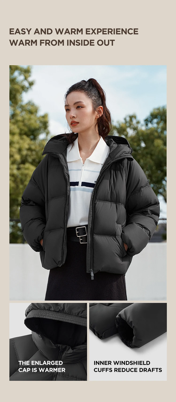 Semir Down Jacket Women Solid Color Loose Versatile 2025 Winter New Waterproof Oil-proof Stain-proof Hooded Coat Down Jacket