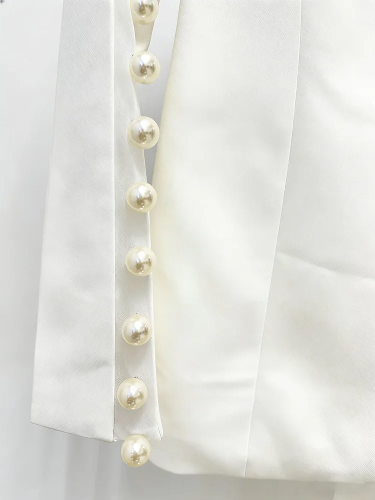 HIGH STREET Newest 2026 Designer Runway Suit Set Women's Pearls Beaded Gauze Patchwork Slim Fitting Blazer Pants Set