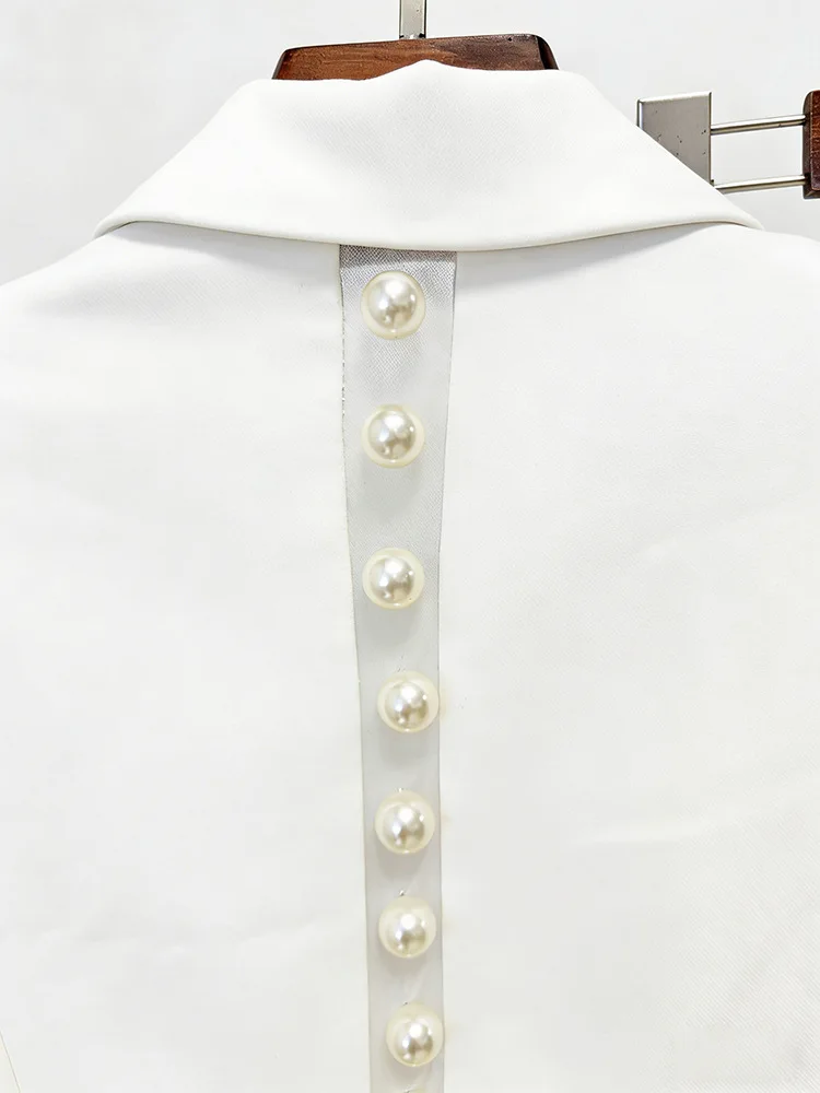 HIGH STREET Newest 2026 Designer Runway Suit Set Women's Pearls Beaded Gauze Patchwork Slim Fitting Blazer Pants Set
