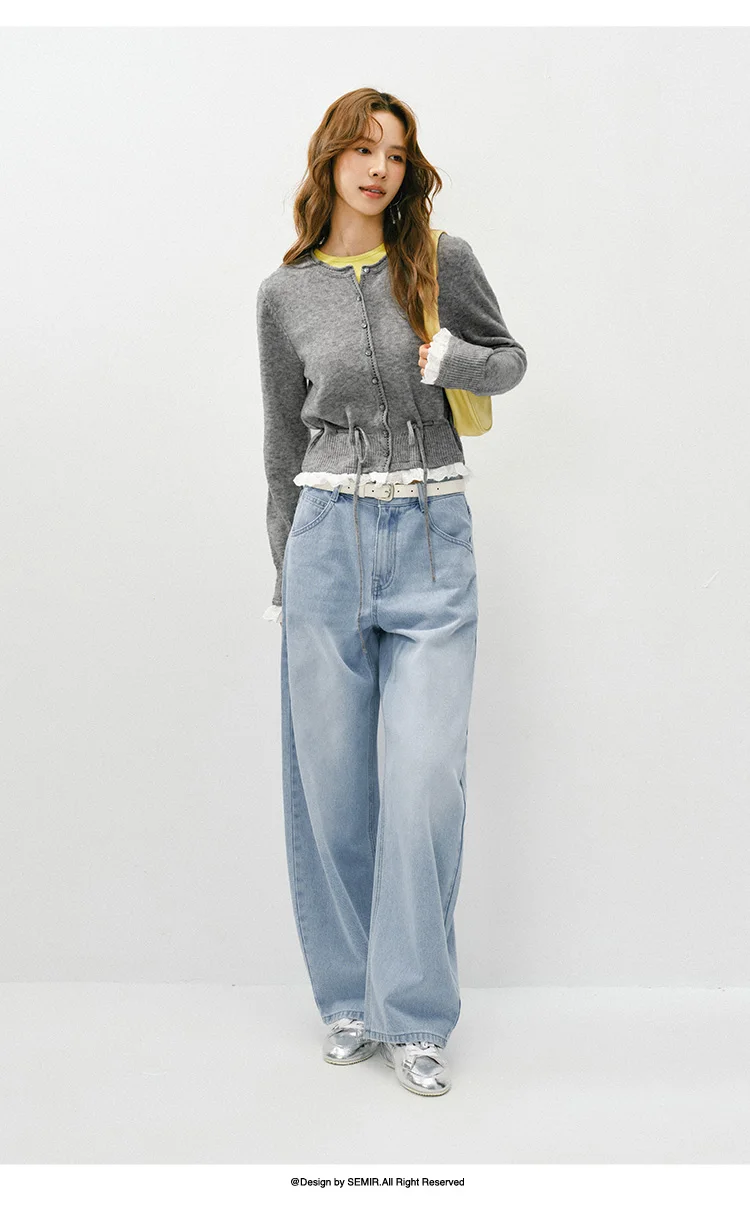 Semir Vintage Jeans Women 2026 Spring Distressed Loose Curved Blade Lyocell Blend Casual Retro Long Trousers