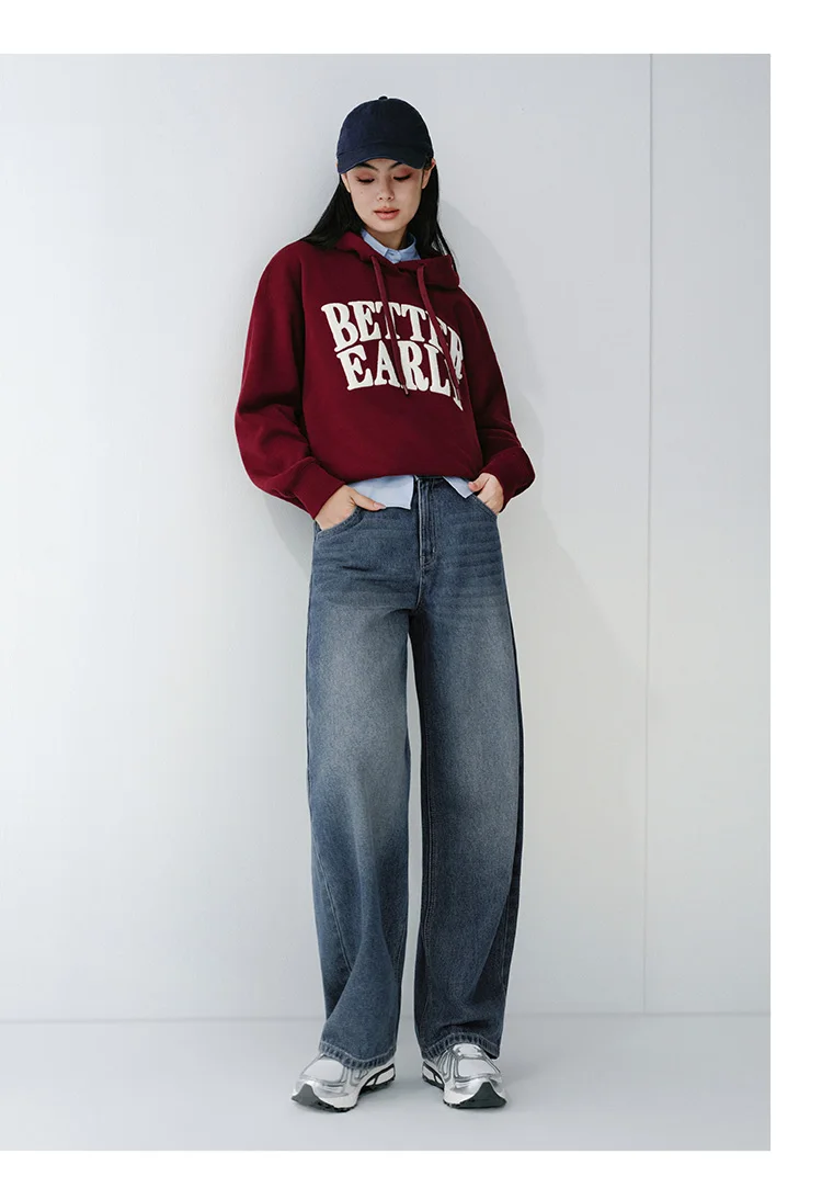 Semir Vintage Jeans Women 2026 Spring Distressed Loose Curved Blade Lyocell Blend Casual Retro Long Trousers