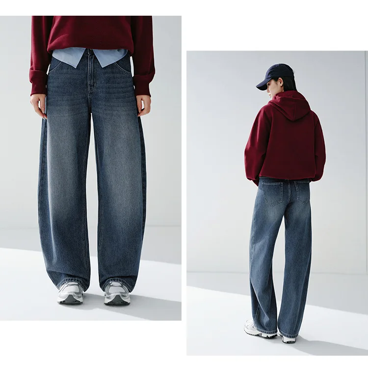 Semir Vintage Jeans Women 2026 Spring Distressed Loose Curved Blade Lyocell Blend Casual Retro Long Trousers