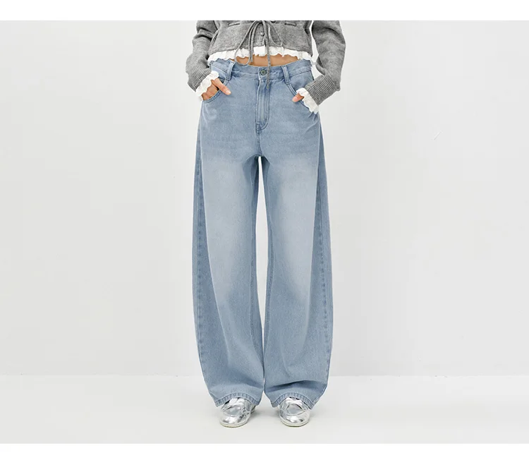 Semir Vintage Jeans Women 2026 Spring Distressed Loose Curved Blade Lyocell Blend Casual Retro Long Trousers