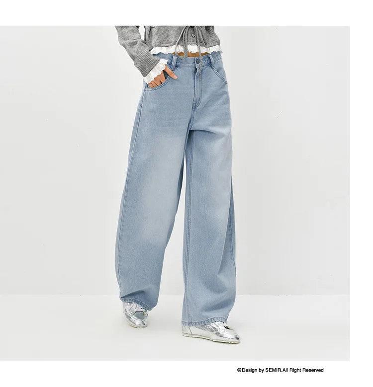 Semir Vintage Jeans Women 2026 Spring Distressed Loose Curved Blade Lyocell Blend Casual Retro Long Trousers