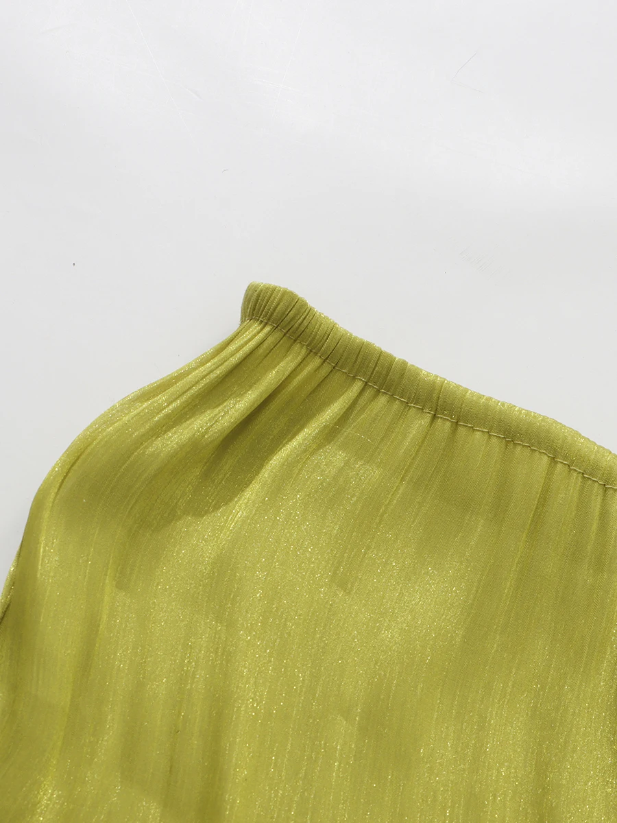 TWOTWINSTYLE Solid Loose Spliced Folds Dress for Women Slash Neck Long Sleeve Luxury Irregular Dresses Female Summer Fashion New