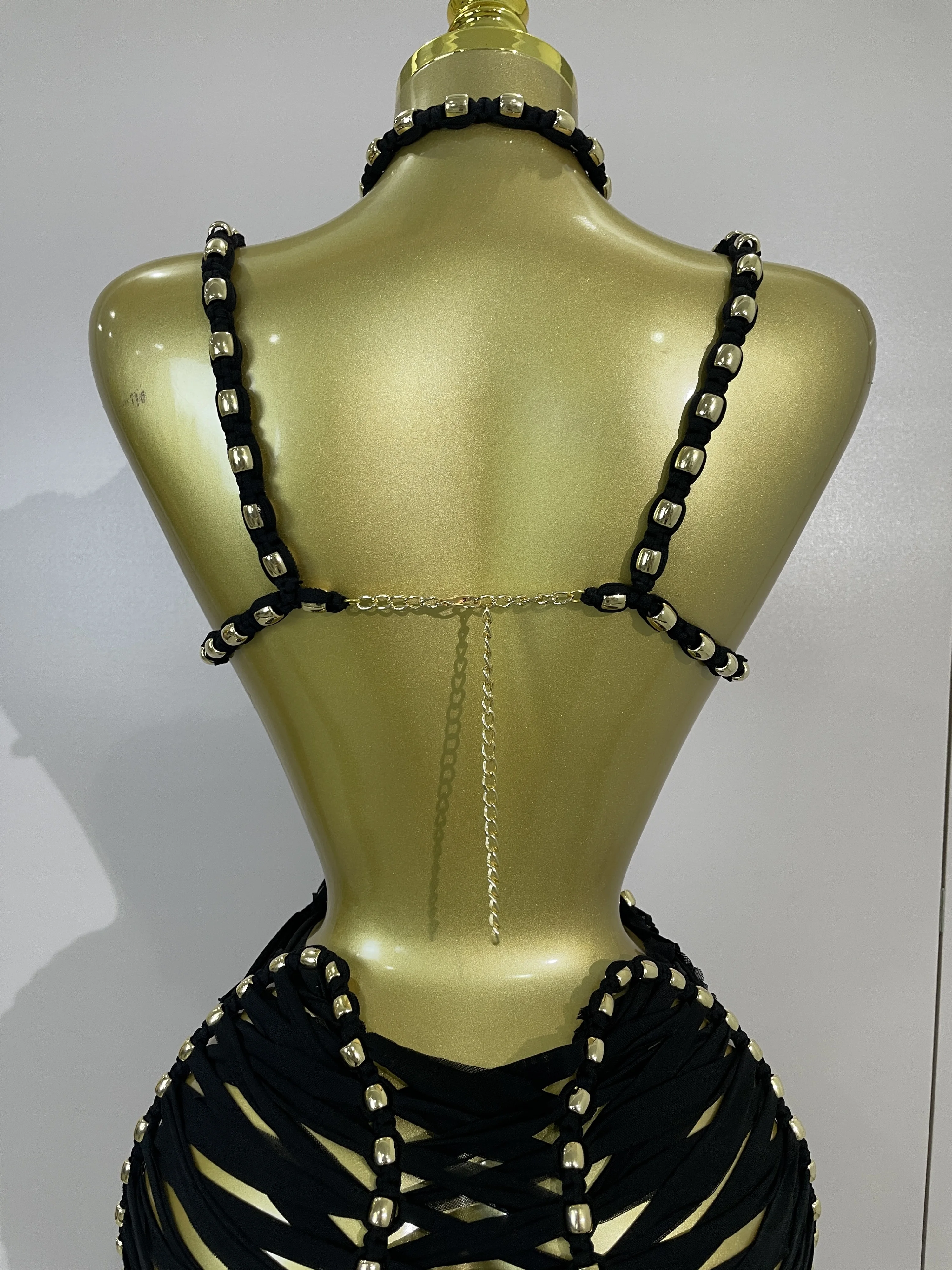 Sexy Black Halter Neck Perspective Hollow Mini Dresses 2026 Women Summer Backless Nightclub Party Evening Club Performance Dress
