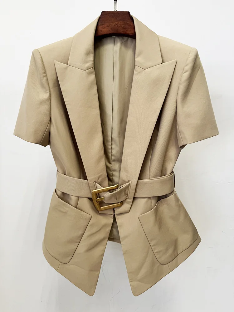 HIGH STREET Newest Fashion 2026 Designer Jacket Women's Short Sleeve Belted Casual Blazer