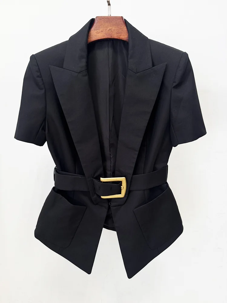 HIGH STREET Newest Fashion 2026 Designer Jacket Women's Short Sleeve Belted Casual Blazer