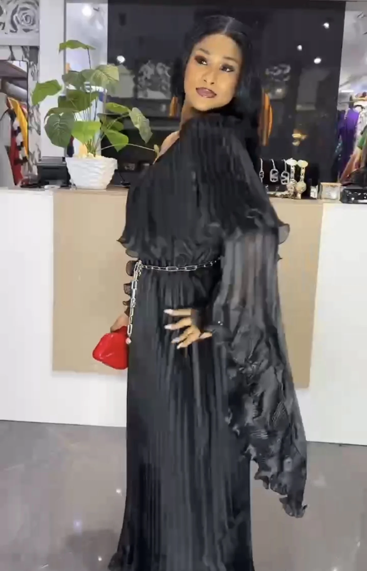 Miyake Fashion Design Dress Slanted Shoulder Solid Color Loose Women's Clothing Medium Length Elegant Dresses 2025 Summer New