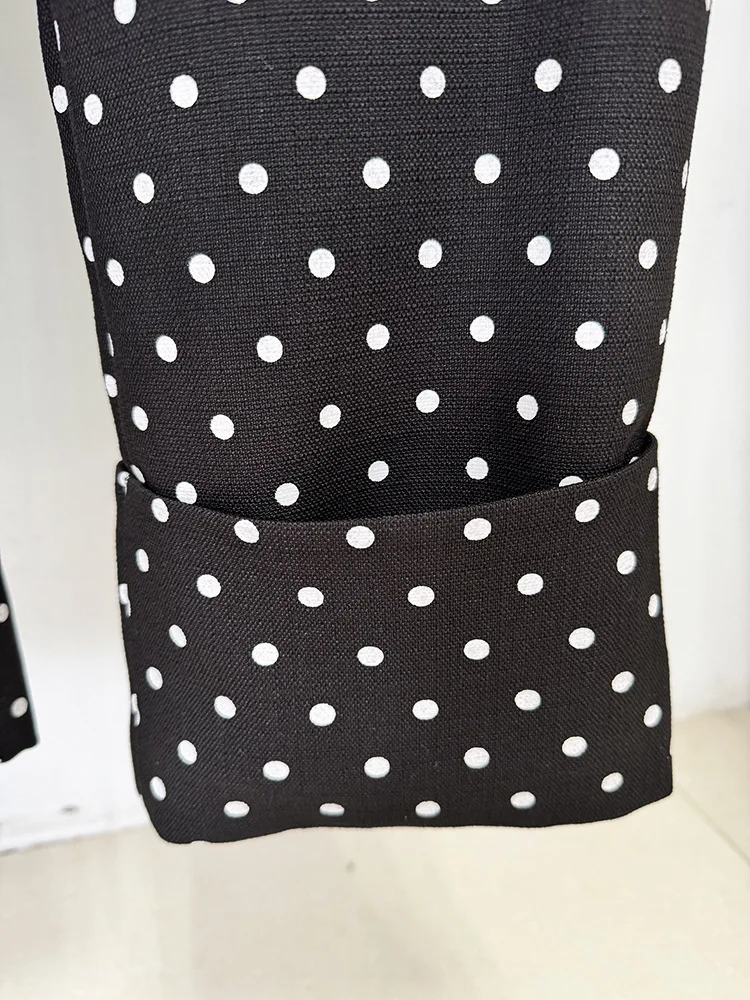 HIGH STREET Newest 2026 Designer Suit Women Bow Decorated Polka Dot Blazer Pants Set 2PCS