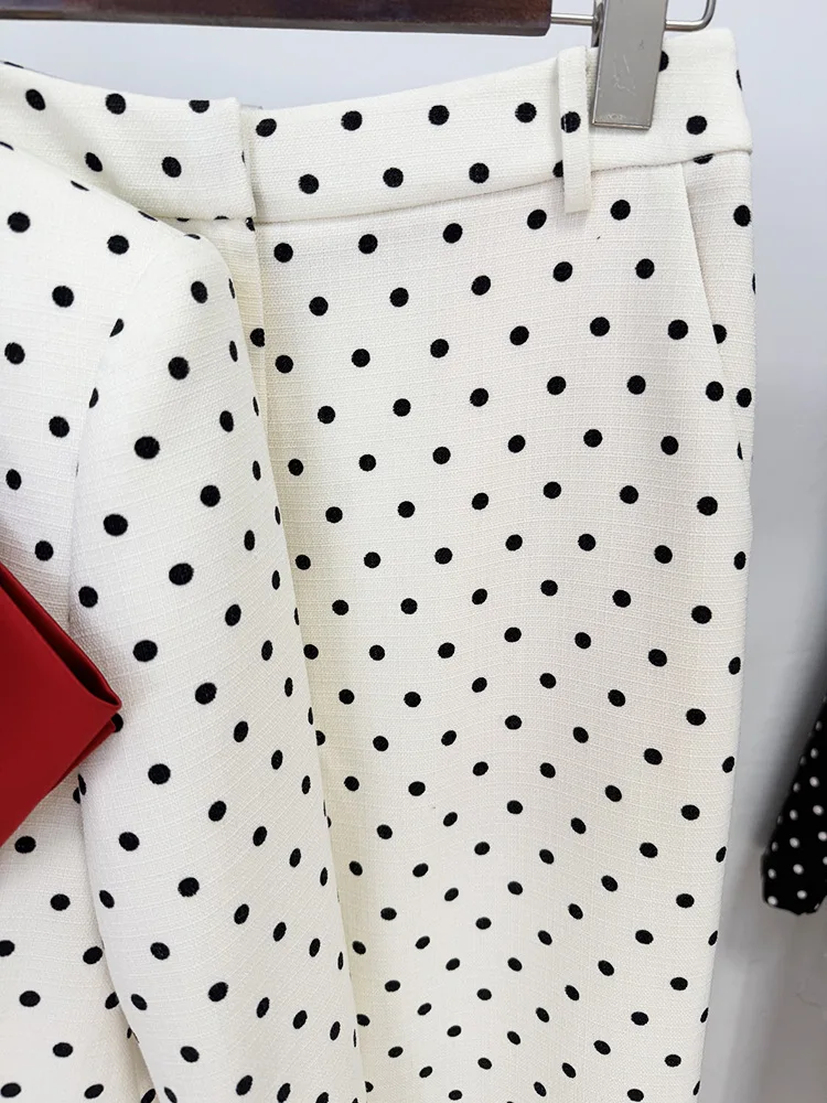 HIGH STREET Newest 2026 Designer Suit Women Bow Decorated Polka Dot Blazer Pants Set 2PCS