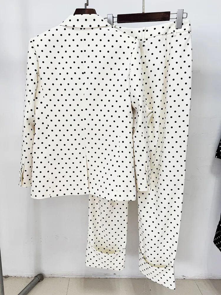 HIGH STREET Newest 2026 Designer Suit Women Bow Decorated Polka Dot Blazer Pants Set 2PCS
