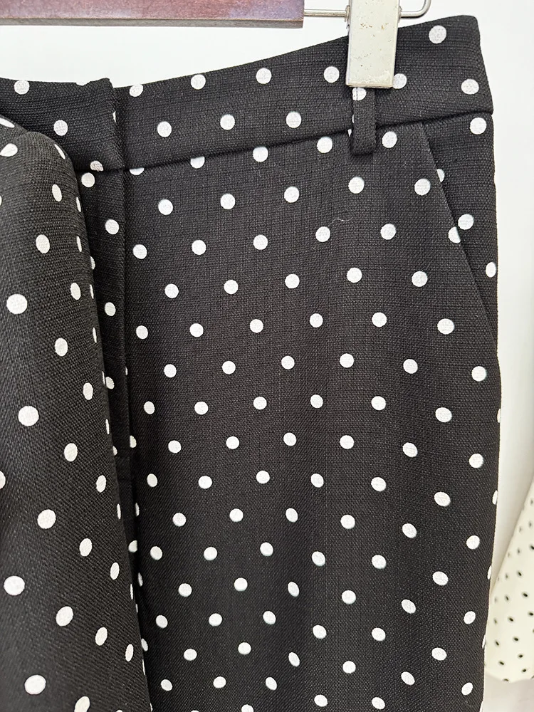 HIGH STREET Newest 2026 Designer Suit Women Bow Decorated Polka Dot Blazer Pants Set 2PCS