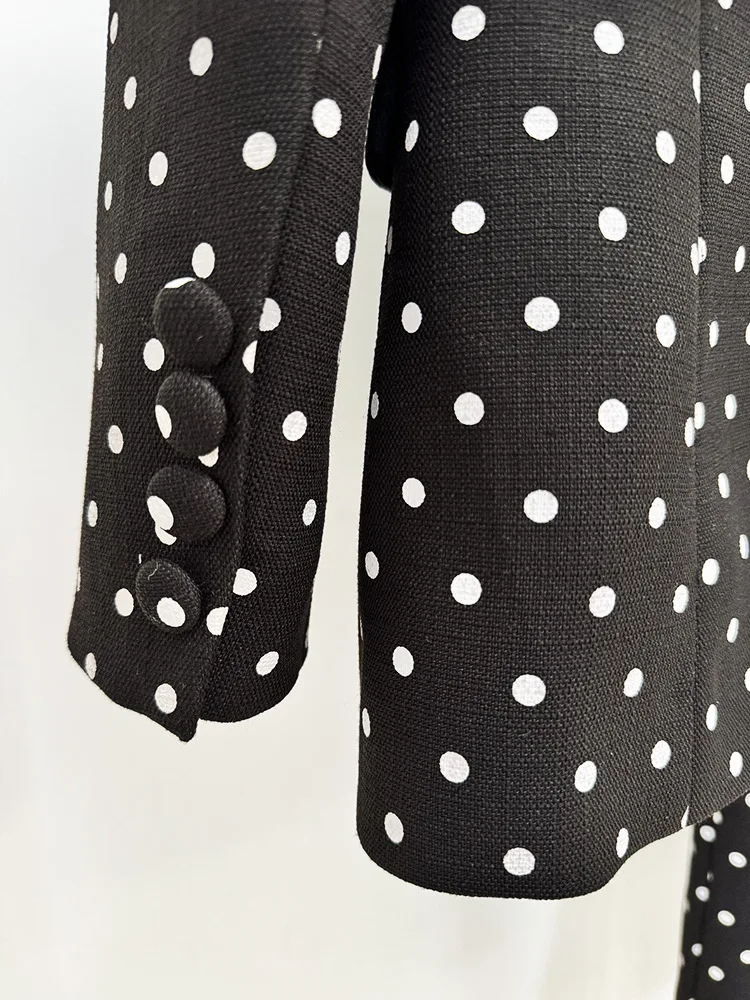 HIGH STREET Newest 2026 Designer Suit Women Bow Decorated Polka Dot Blazer Pants Set 2PCS