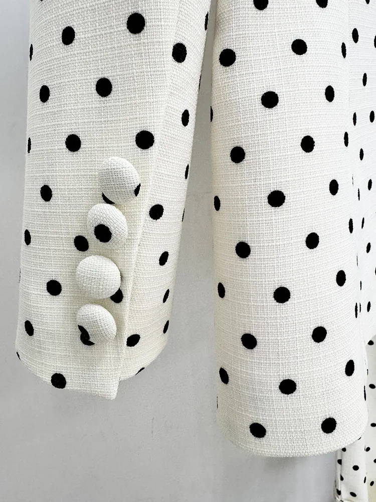 HIGH STREET Newest 2026 Designer Suit Women Bow Decorated Polka Dot Blazer Pants Set 2PCS
