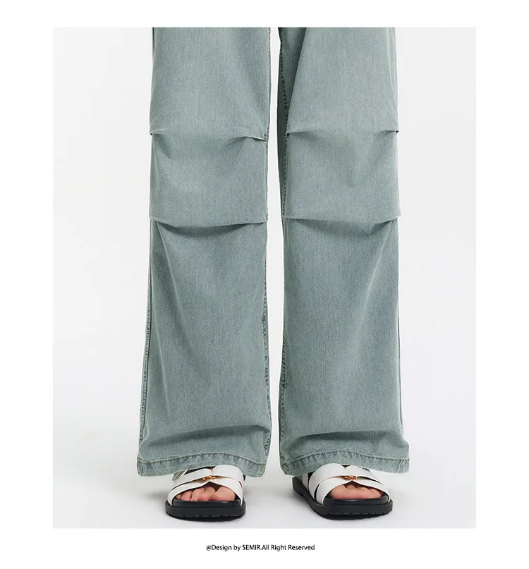Semir Women Pants Denim Drawstring Cool Feeling Loose Workwear American Street Style Cool Wide Leg 2026 Summer Fashion Top