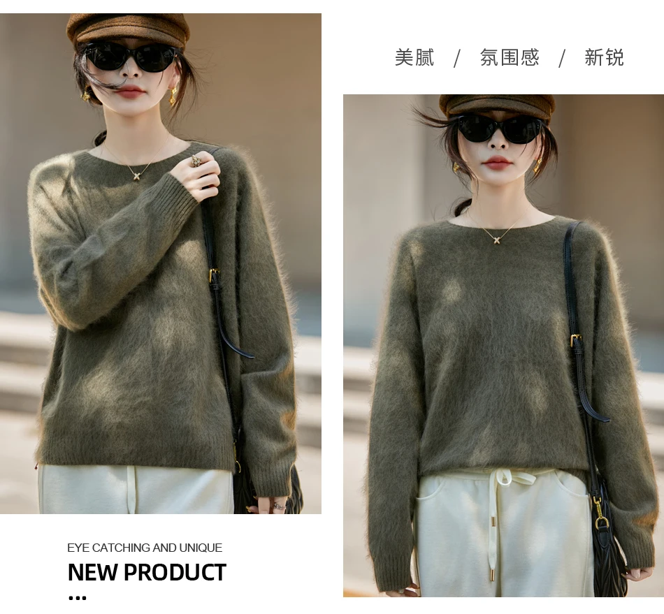 WinvyNee Women's Clothing Brushed Wool O Neck Pink Causal Sweaters Soft Solid Knitted Tops Pullovers Jumpers Winter A1713001