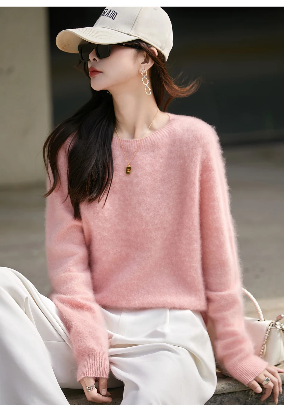 WinvyNee Women's Clothing Brushed Wool O Neck Pink Causal Sweaters Soft Solid Knitted Tops Pullovers Jumpers Winter A1713001