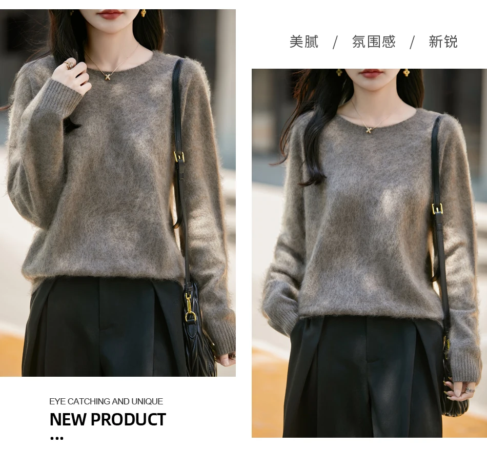 WinvyNee Women's Clothing Brushed Wool O Neck Pink Causal Sweaters Soft Solid Knitted Tops Pullovers Jumpers Winter A1713001