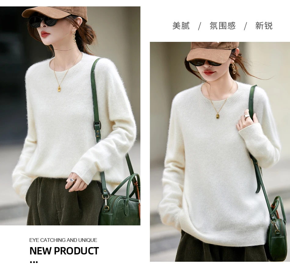 WinvyNee Women's Clothing Brushed Wool O Neck Pink Causal Sweaters Soft Solid Knitted Tops Pullovers Jumpers Winter A1713001