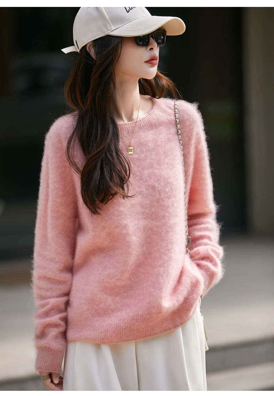 WinvyNee Women's Clothing Brushed Wool O Neck Pink Causal Sweaters Soft Solid Knitted Tops Pullovers Jumpers Winter A1713001