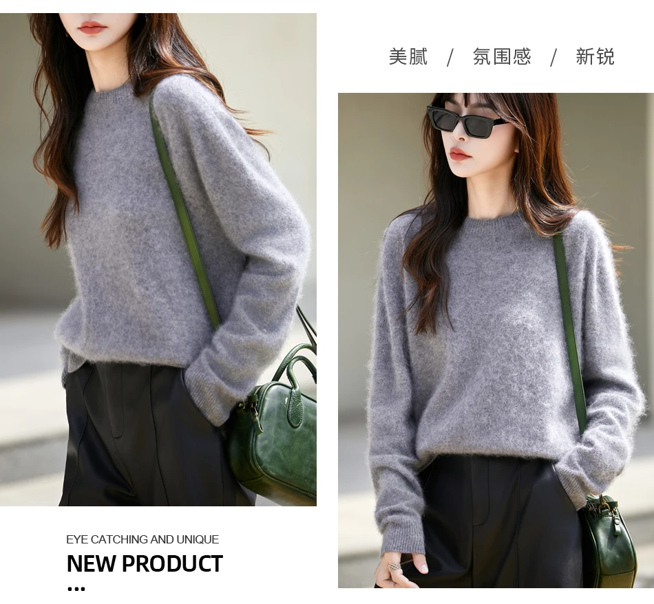 WinvyNee Women's Clothing Brushed Wool O Neck Pink Causal Sweaters Soft Solid Knitted Tops Pullovers Jumpers Winter A1713001