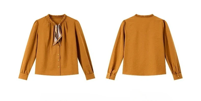 VIMLY Elegant Women's Shirts 2026 Retro Linen Blend Lace Up Crew Neck Blouse Puff Sleeve Autumn New Women's Clothing A3005