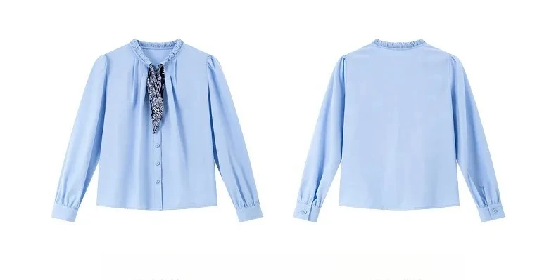 VIMLY Elegant Women's Shirts 2026 Retro Linen Blend Lace Up Crew Neck Blouse Puff Sleeve Autumn New Women's Clothing A3005