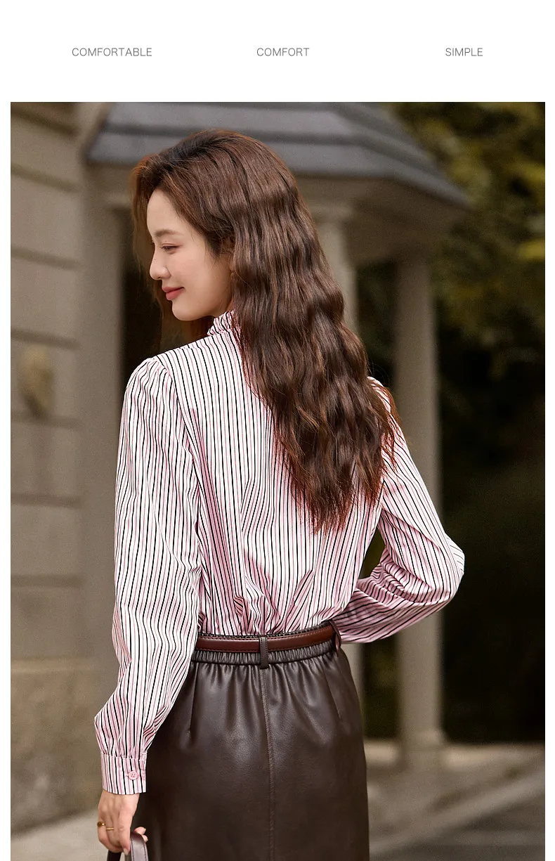 VIMLY Elegant Women's Shirts 2026 Retro Linen Blend Lace Up Crew Neck Blouse Puff Sleeve Autumn New Women's Clothing A3005