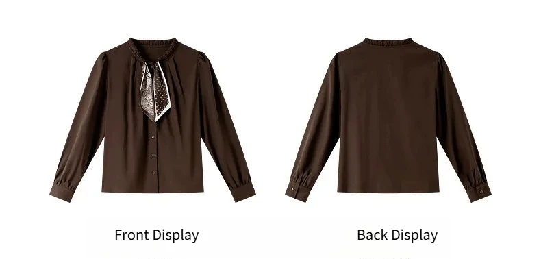 VIMLY Elegant Women's Shirts 2026 Retro Linen Blend Lace Up Crew Neck Blouse Puff Sleeve Autumn New Women's Clothing A3005