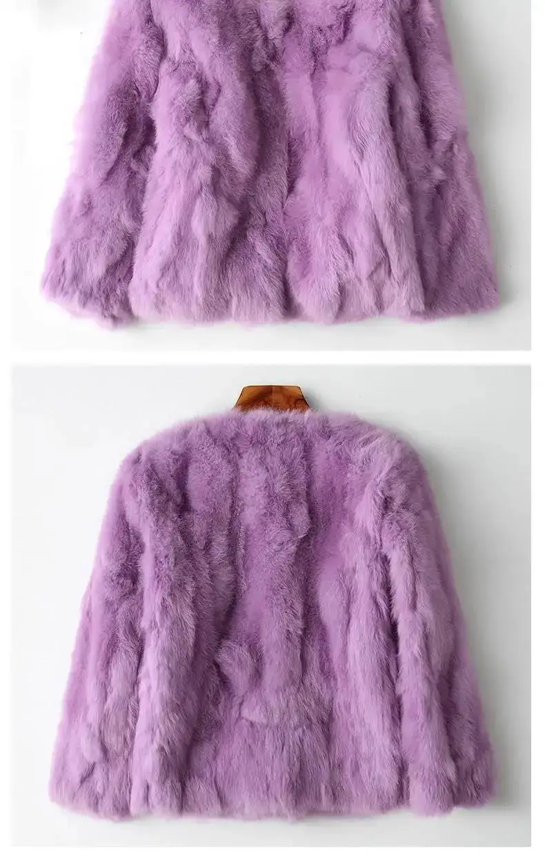 2025 New Women's Real Rabbit Fur Coat High-waist Round Collar Cardigan Long-sleeved Slim Fit Rabbit Jacket Women Fashion Coat