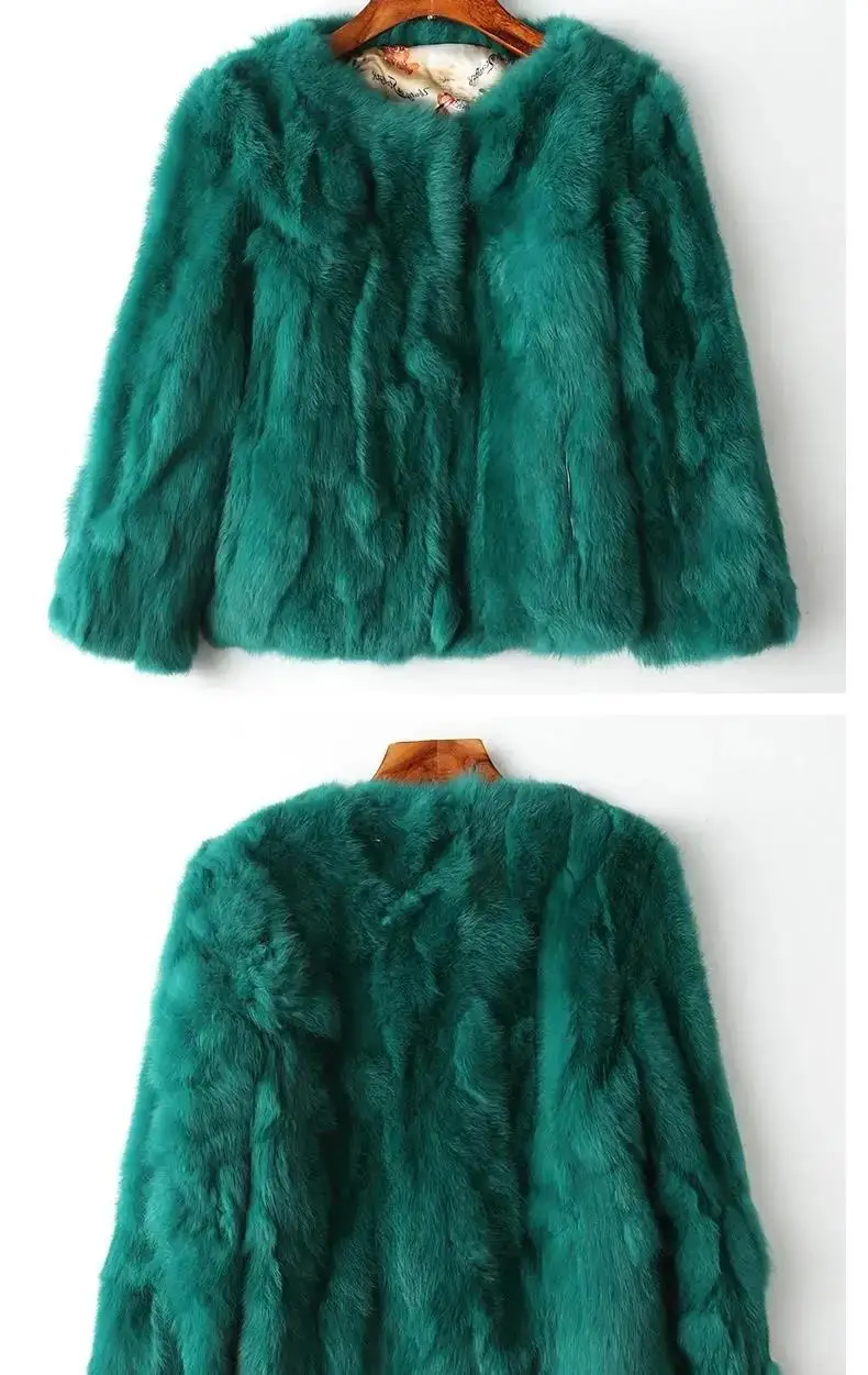 2025 New Women's Real Rabbit Fur Coat High-waist Round Collar Cardigan Long-sleeved Slim Fit Rabbit Jacket Women Fashion Coat