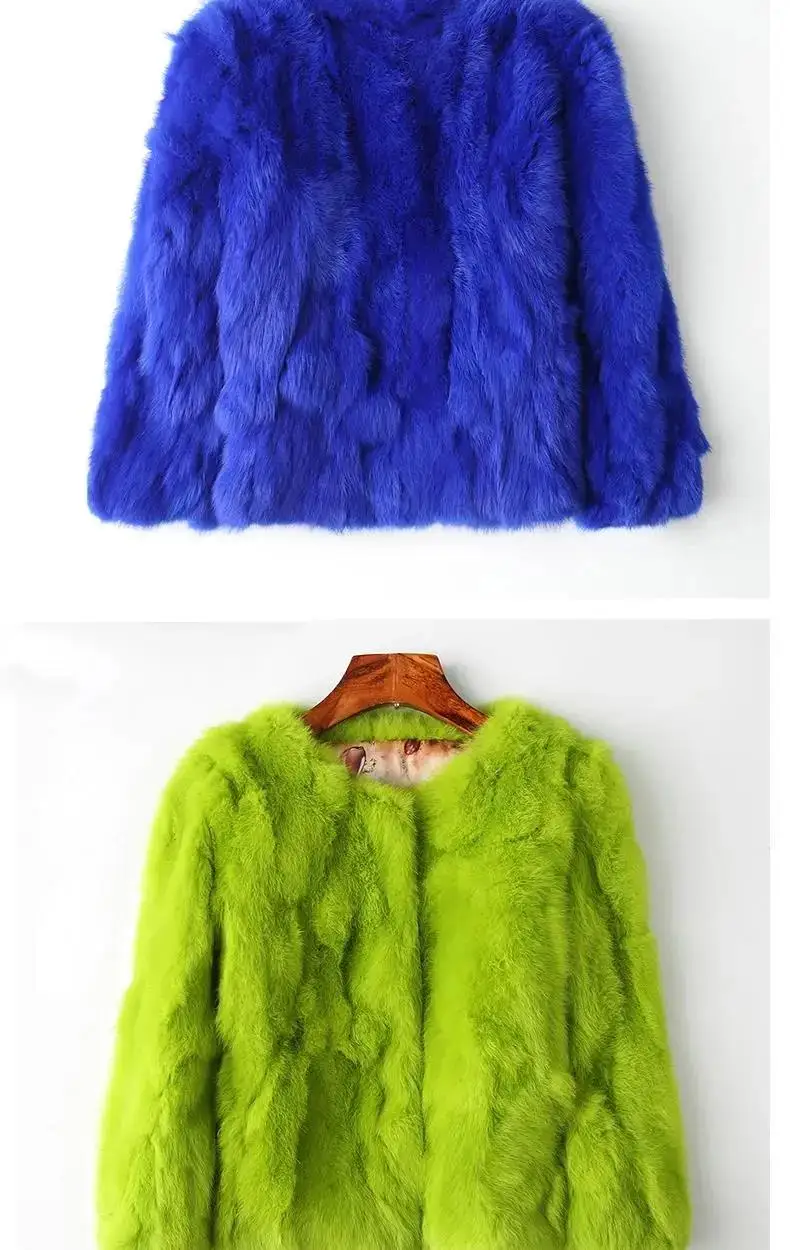 2025 New Women's Real Rabbit Fur Coat High-waist Round Collar Cardigan Long-sleeved Slim Fit Rabbit Jacket Women Fashion Coat