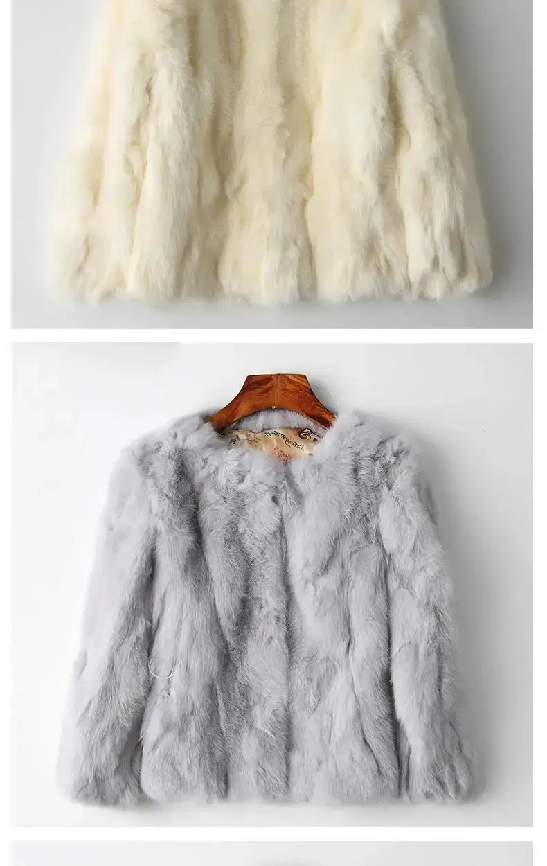 2025 New Women's Real Rabbit Fur Coat High-waist Round Collar Cardigan Long-sleeved Slim Fit Rabbit Jacket Women Fashion Coat