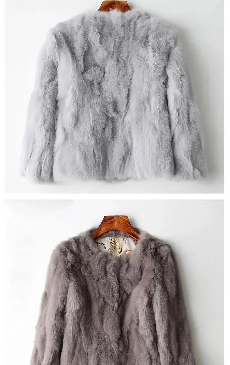 2025 New Women's Real Rabbit Fur Coat High-waist Round Collar Cardigan Long-sleeved Slim Fit Rabbit Jacket Women Fashion Coat
