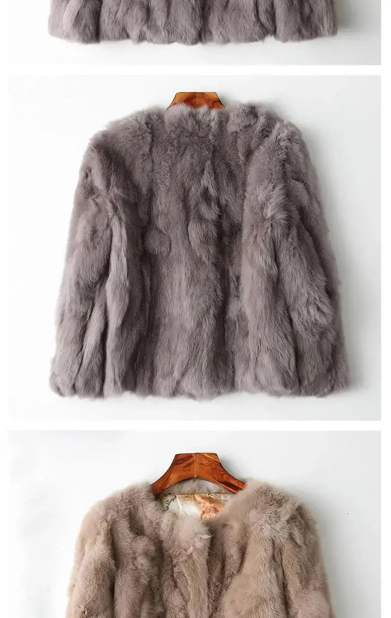 2025 New Women's Real Rabbit Fur Coat High-waist Round Collar Cardigan Long-sleeved Slim Fit Rabbit Jacket Women Fashion Coat