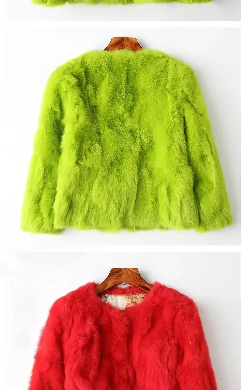 2025 New Women's Real Rabbit Fur Coat High-waist Round Collar Cardigan Long-sleeved Slim Fit Rabbit Jacket Women Fashion Coat