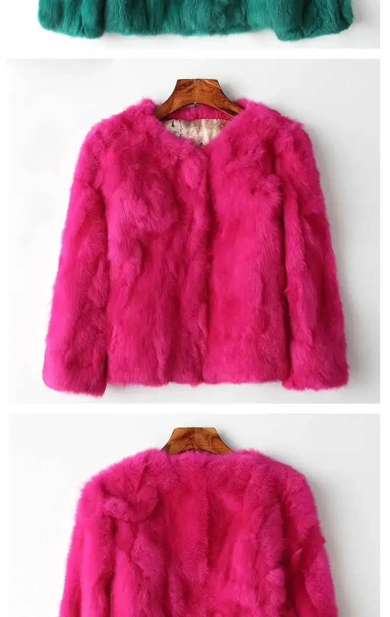 2025 New Women's Real Rabbit Fur Coat High-waist Round Collar Cardigan Long-sleeved Slim Fit Rabbit Jacket Women Fashion Coat