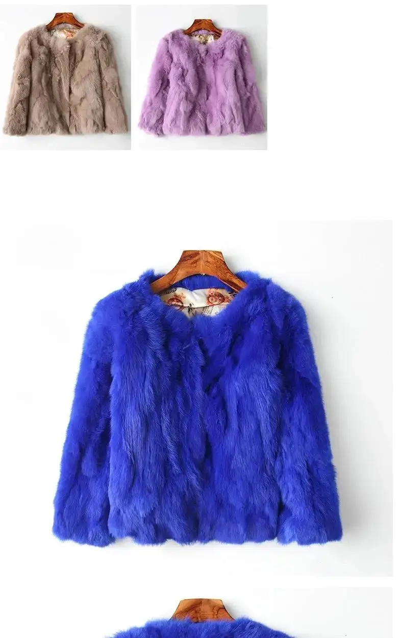 2025 New Women's Real Rabbit Fur Coat High-waist Round Collar Cardigan Long-sleeved Slim Fit Rabbit Jacket Women Fashion Coat