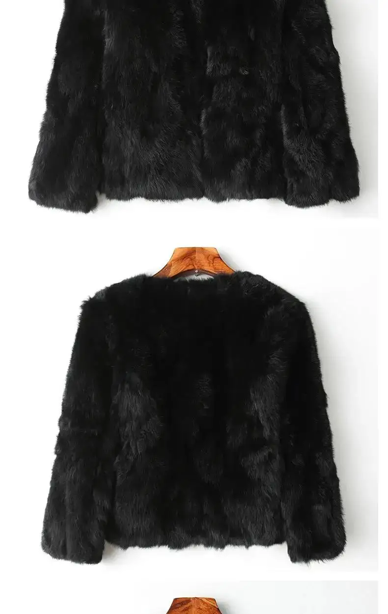 2025 New Women's Real Rabbit Fur Coat High-waist Round Collar Cardigan Long-sleeved Slim Fit Rabbit Jacket Women Fashion Coat
