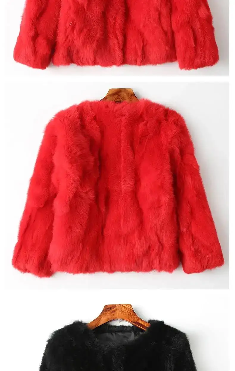 2025 New Women's Real Rabbit Fur Coat High-waist Round Collar Cardigan Long-sleeved Slim Fit Rabbit Jacket Women Fashion Coat