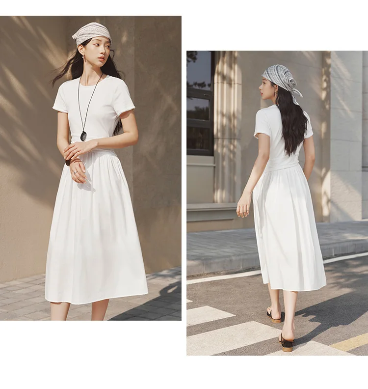 Semir Women Dress Pleated 2026 Crew Neck Cooling Waist Cinched Urban Casual Everyday Style Soft Comfortable Daily Wear Trendy