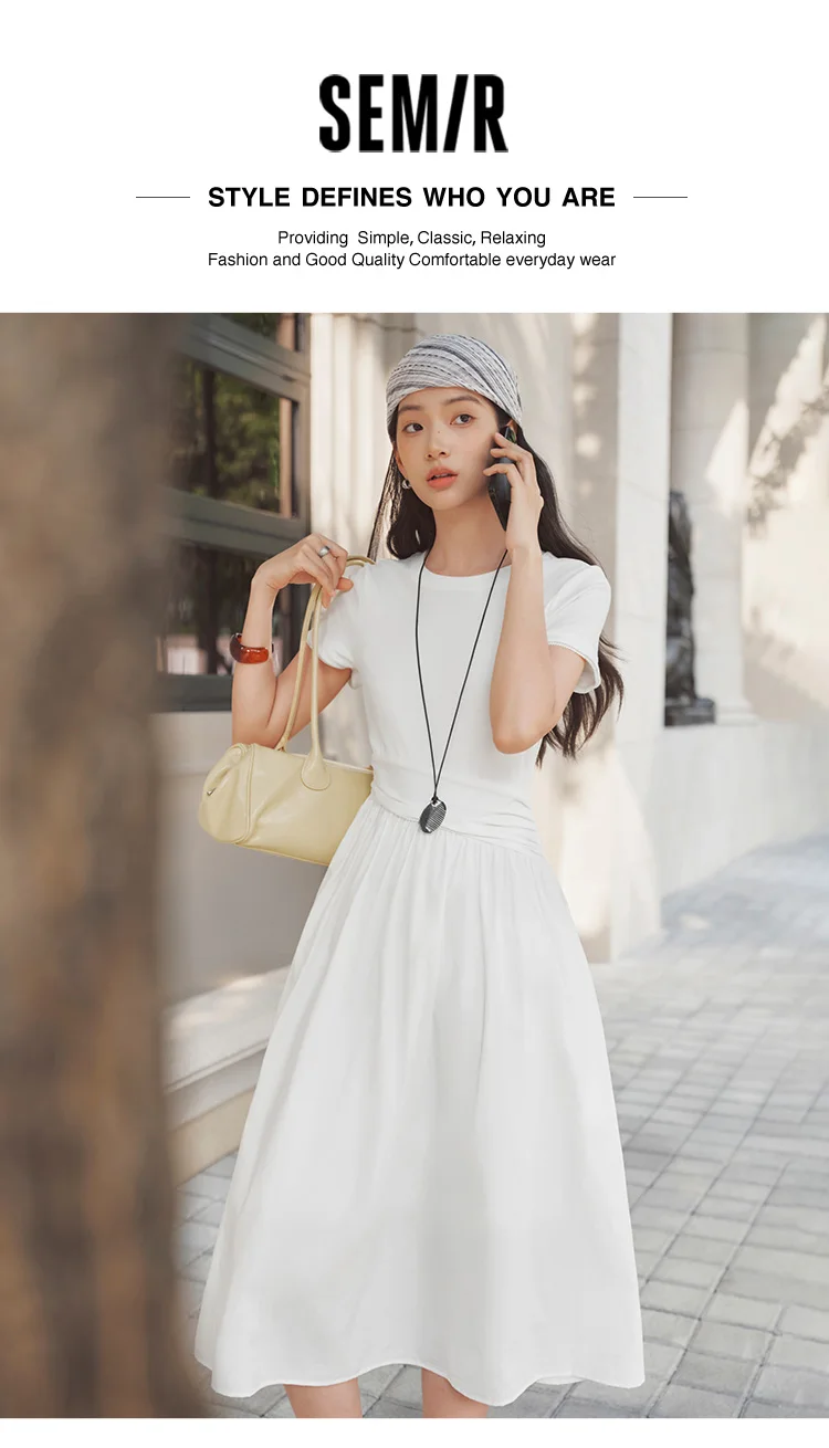 Semir Women Dress Pleated 2026 Crew Neck Cooling Waist Cinched Urban Casual Everyday Style Soft Comfortable Daily Wear Trendy