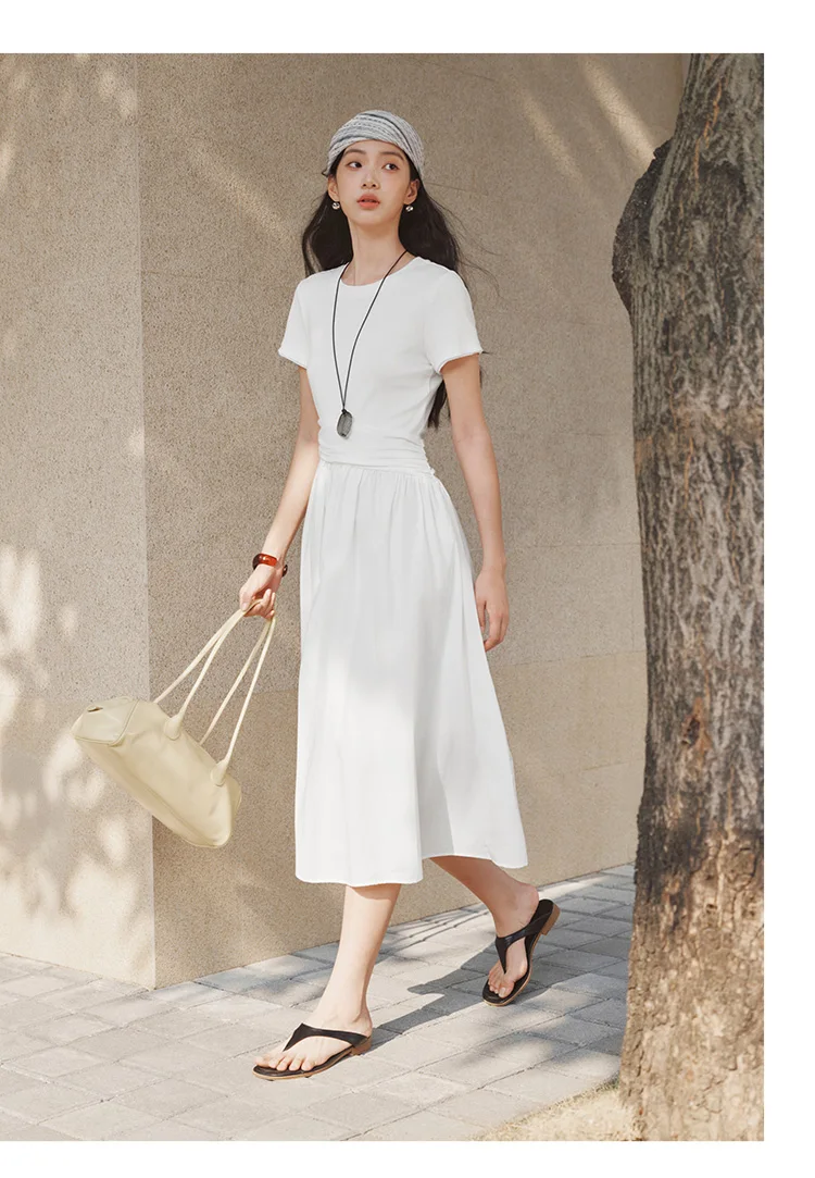 Semir Women Dress Pleated 2026 Crew Neck Cooling Waist Cinched Urban Casual Everyday Style Soft Comfortable Daily Wear Trendy
