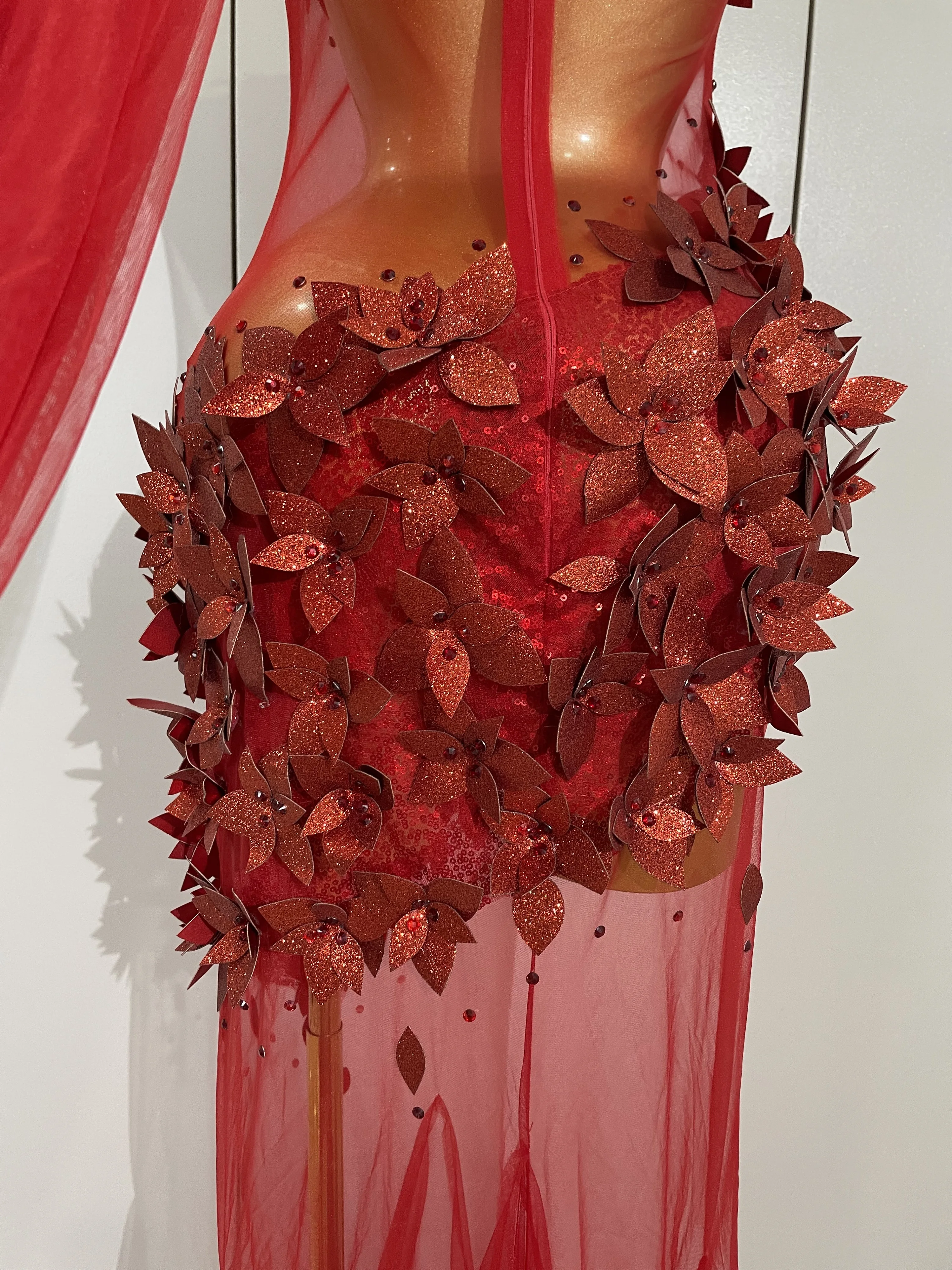 Sexy One Shoulder Shiny 3D Floral Mesh Transparent Maxi Dress 2025 Evening Party Birthday Wedding NightClub Bar Stage Costumes