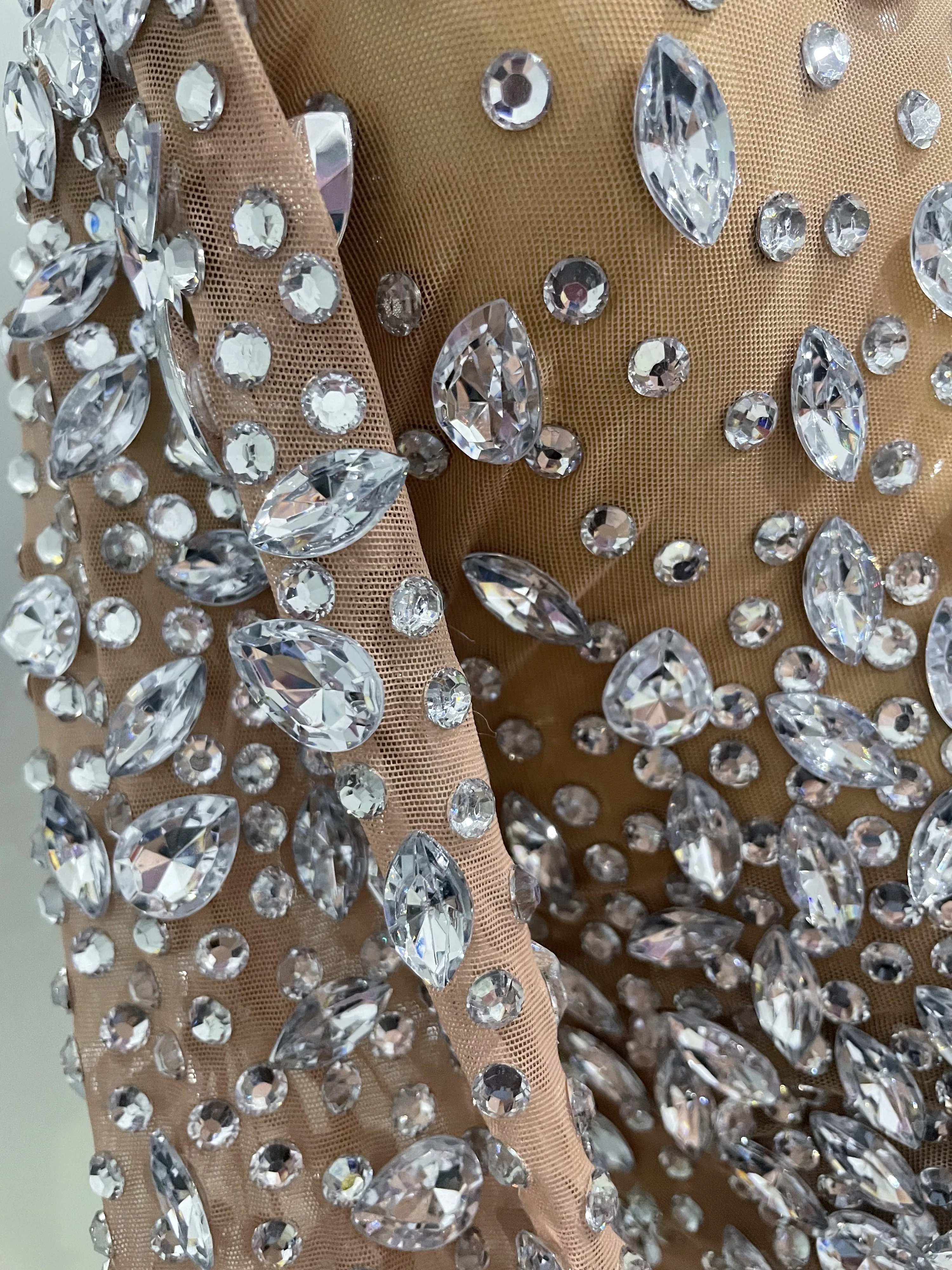 Sexy Shinny Rhinestone Stretch Mesh Transparent Long Dress 2025New Women Evening Birthday Party Prom Nightclub Singer Stage Wear
