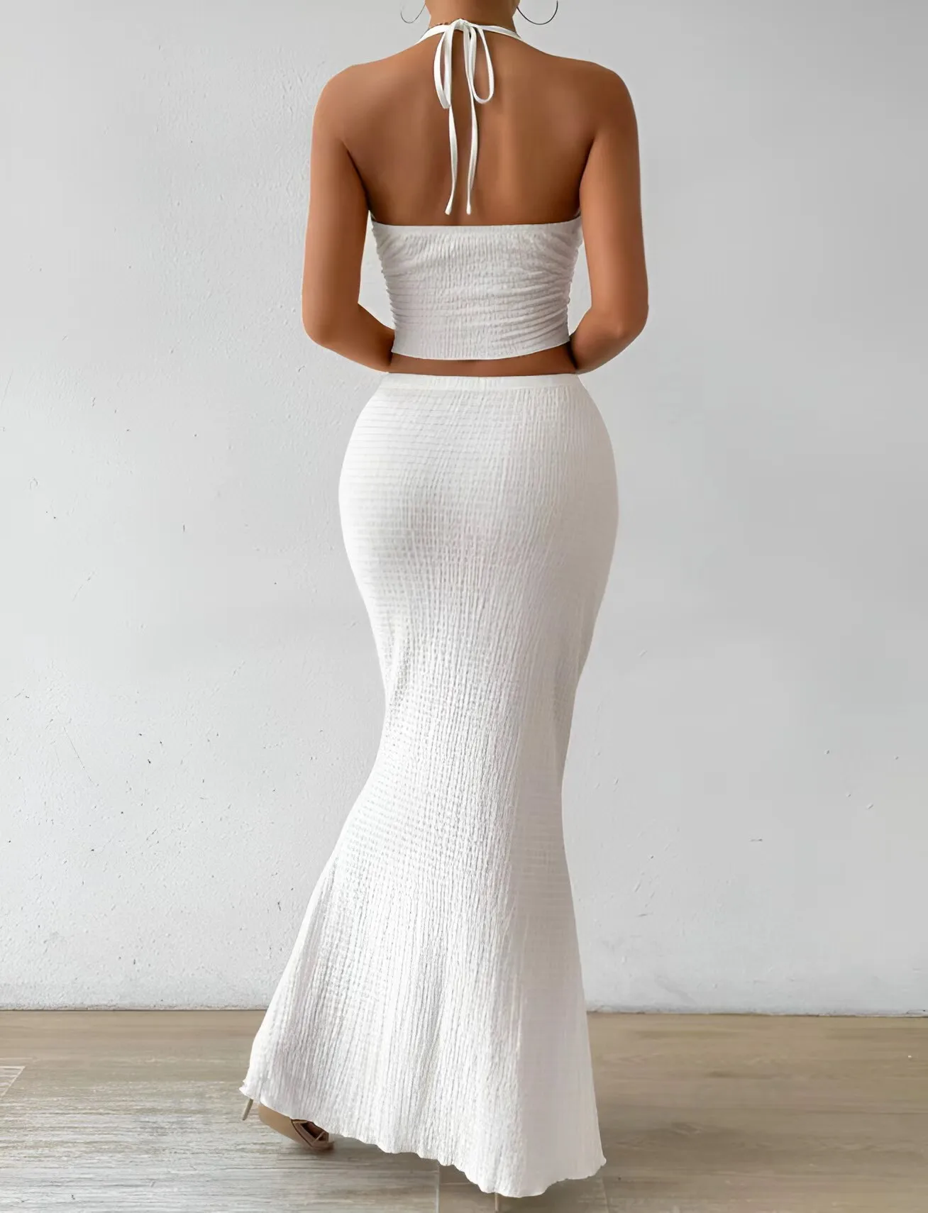 Tuularose White Long Skirt Two Piece Summer Sexy Twist Lace-up Vest Top Tight Long Skirt Set Elegant 2025 Female Long Dress Sets